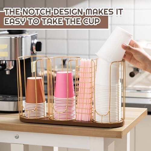 Geelin 18oz Adjustable Coffee Cup Dispenser with Wooden Base, Cup and Lid Holder, Cups Holder Organizer for Coffee Pod Straw and Lid Storage(4-compartment Single,Color 2) - Image 6