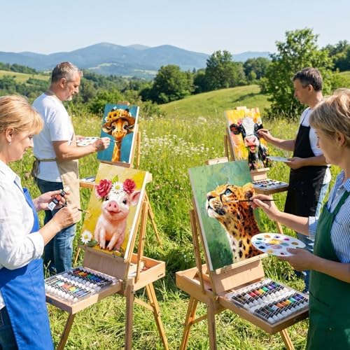 Ctosree 72 Pcs Flower Animal Paint and Sip Kit for Adults 8'' x 10'' Pre Drawn Canvas for Painting DIY Pre Printed Canvas for Party Favor Acrylic Painting Kit Wood Easel Brushes Date Night Bulk - Image 6