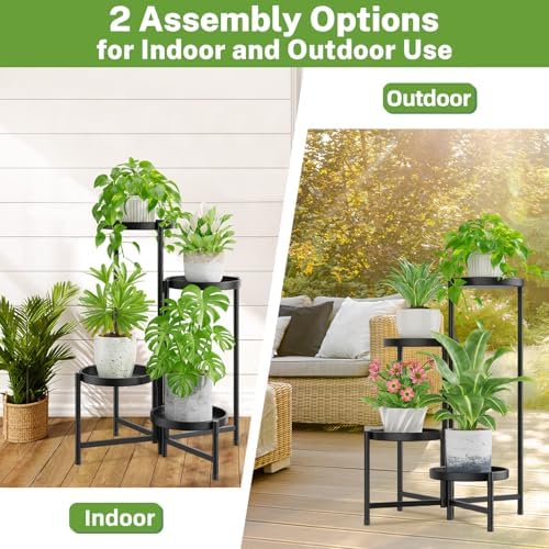 iDavosic.ly 4 Tier Large Plant Stand Indoor Outdoor, 10 In Wide Tray, Black - Image 6