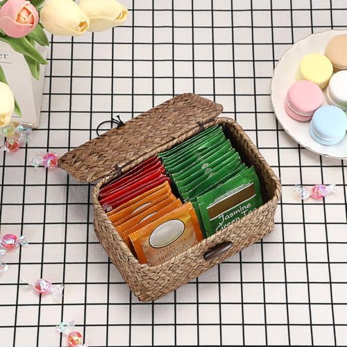Hipiwe Small Wicker Basket with Lid Woven Seagrass Organizer, 6.1"x 4"x3.3" - Image 7