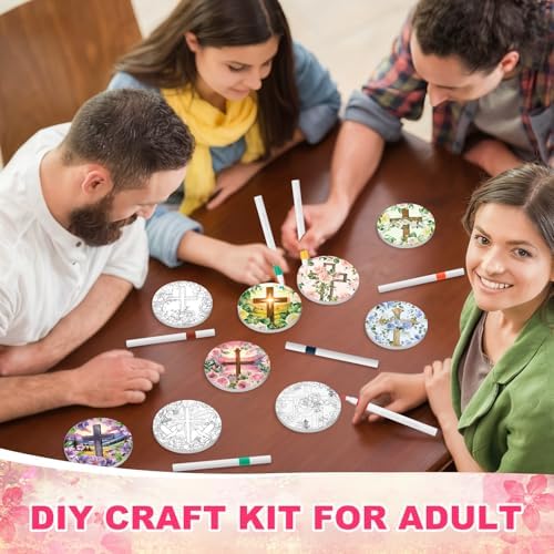 Potchen 12 Pcs Color Your Own Coaster DIY Kits,Cross - Image 6