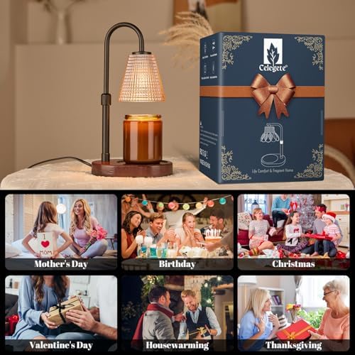 Premium Candle Warmer Lamp with Timer Dimmer-Height Adjustable Wax Melter Suitable for Any Jar Candle, Flameless Heater with Wood Base & Amber Glass,New Home Gifts for Women Mom Daughter Friend - Image 6