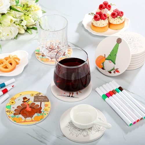 Potchen 12 Pcs Color Your Own Coaster DIY Kits,Thanksgiving Day - Image 6