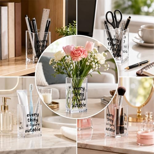 Acrylic Pen Holder Cup, “Everything Is Figureoutable” Desk Decor, Inspirational Pencil Holder Organizer, Motivational Office Accessories, Gift for Women Coworker - Image 6
