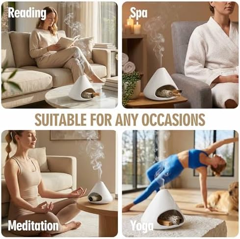 Ceramic Palo Santo Holder Incense Burner with Chimney, White - Image 6