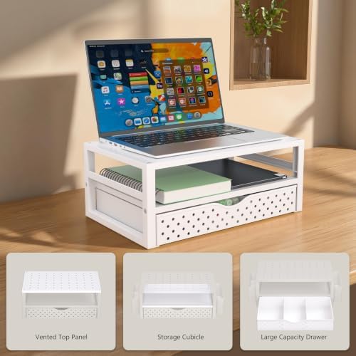 WALI Desk Organizer with Drawer,Computer Monitor Stand with Storage, Desk Organizers and Accessories for Computer, Printer, Laptop Riser for Home Office Supplies, (PTT005-W), 1 Pack, White - Image 7
