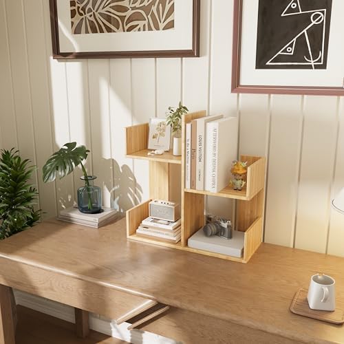 Modern 2-Tier Desk Bookshelf, Short Book Organizer, Display Shelf & Desktop Storage Rack, Space-Saving Desk Bookshelf for Books, Decor & Small Items, Natural - Image 7