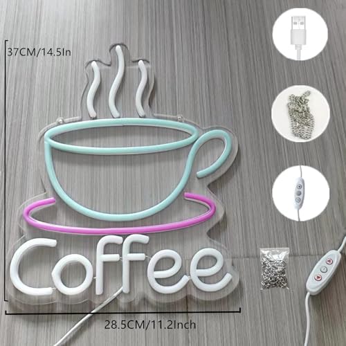 LED Coffee Cup Neon Sign Large 5V USB Powered Acrylic Neon Lights with Dimmable Switch and Hanging Chain for Coffee Cafe Bar Party Living Room Sign Gifts - Image 6