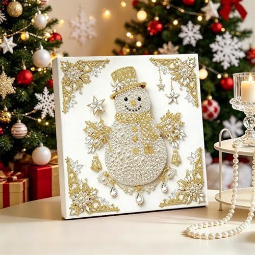 DIY Pearl Art Painting with Frame Creative Pattern Design Festival Stress-Relieving Home Wall Decoration 9.8X9.8in Tool Included-Snowman - Image 7