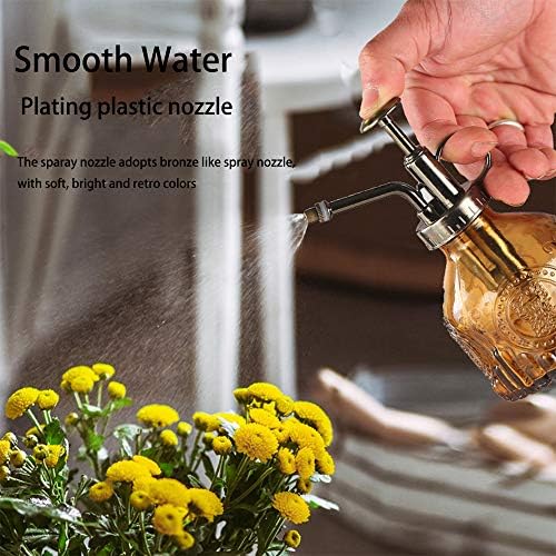 Plant Mister Glass Spray Bottle Small Plant Watering Can 6.4" Tall Retro Indoor Watering Can Bronze Plastic Top Pump for Garden Indoor Plant Sprayer (Brown) - Image 6