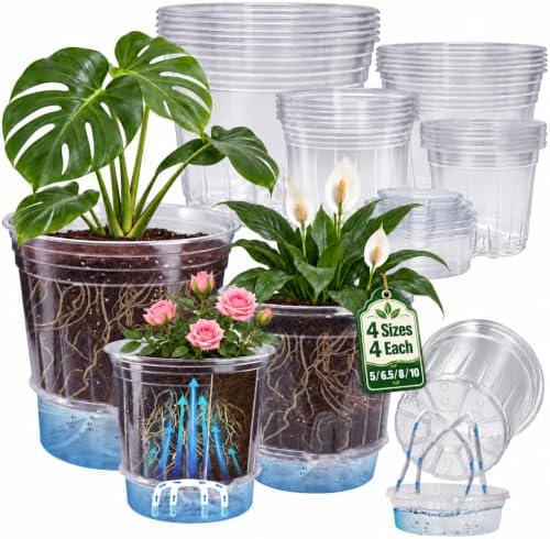 Bluepro Self Watering Pots for Indoor Plants, 10/8/6.5/5 Inch, 16-Pack by Bluepro