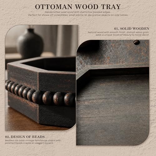 EOSAHR Pine Wood Decorative Tray: Serving Tray for Kitchen Counter,OldBlack - Image 6