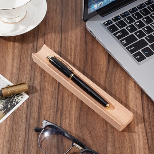 PLIGREAT Wood Pen Tray, Single Beechwood Desk Pencil Organizer Holder Minimalist Single Pen Rest for Office Stationery Desk Decor Retro Home Bedroom Decoration, 7.87x1.18x0.79Inch - Image 5