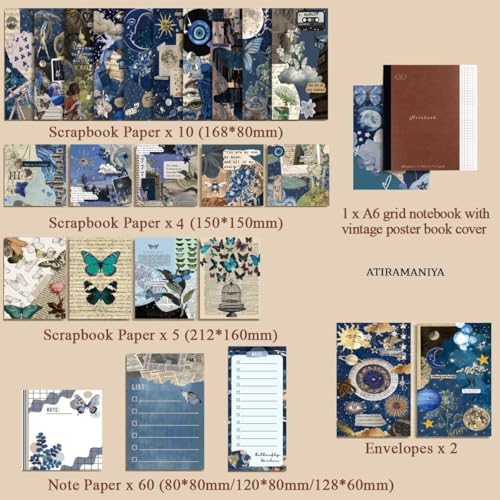 ATIRAMANIYA Vintage Aesthetic Scrapbook Kit(346Pcs) Scrapbooking Supplies Kit with Bullet Junk Journal,Stationery,A6 Grid Notebook Journaling Gift for Girl (New Butterfly Scrapbook) - Image 7