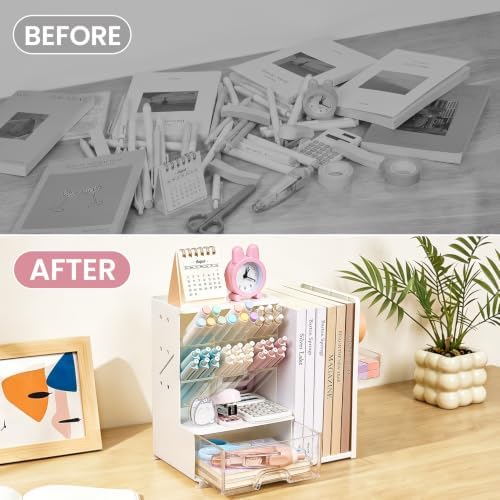 Sooez Desk Organizer with Bookends, Pegboard & Drawer, Pen & Pencil Holder - Image 7