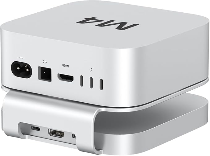 Akyyajaure Mac mini Hub: 10 in 1 Aluminum Stand & Dock for Mac mini M4 Pro with M.2 NVMe SSD Enclosure, 4K60hz HDMI, 10Gbps USB-A*2, SD/TF Card Readers, USB 2.0