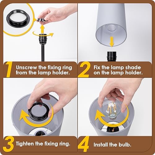 Yarra-Decor Bedside Lamp with USB Port - Touch Control Table Lamp for Bedroom 3 Way Dimmable Nightstand Lamp with Round Grey Fabric Shade for Living Room, Dorm, Home Office (LED Bulb Included) - Image 7