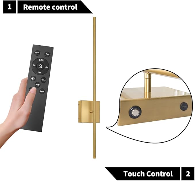 15000mAh Battery Operated Wall Sconce Set of 2, Brass USB Rechargeable Wall Sconces, Dimmable Gold Cordless Wall Sconces with Remote Control, LED Wireless Wall Light Lighting Time 24-120 Hours