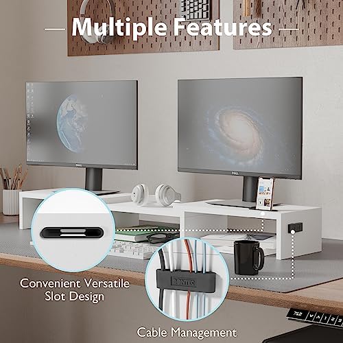 BONTEC Dual Monitor Stand Riser, Adjustable Length & Swivel Angle, White - Image 6