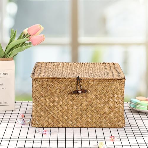Hipiwe Wicker Basket with Lids, Seagrass Handwoven Storage Bins for Shelves - Image 6