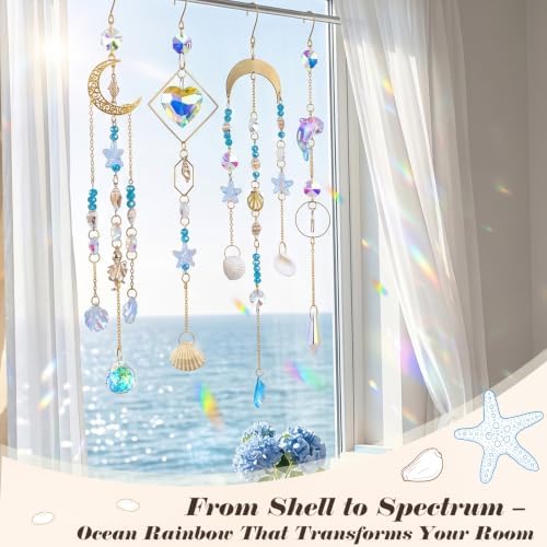 408 Pcs DIY Ocean Suncatchers Kit for Adults – Crystal Suncatchers Rainbow Maker with Genuine Natural Seashells, Art and Crafts for Adults, Hanging Window Decor for Home, Parties & Weddings - Image 6