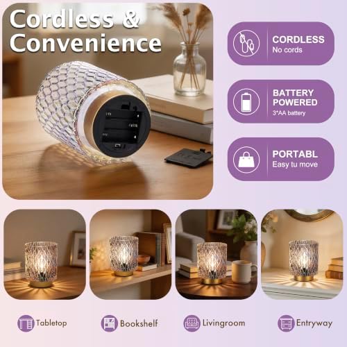 ULAROOM Battery Operated Table Lamp,Cordless Small Accent lamp, Clear - Image 7