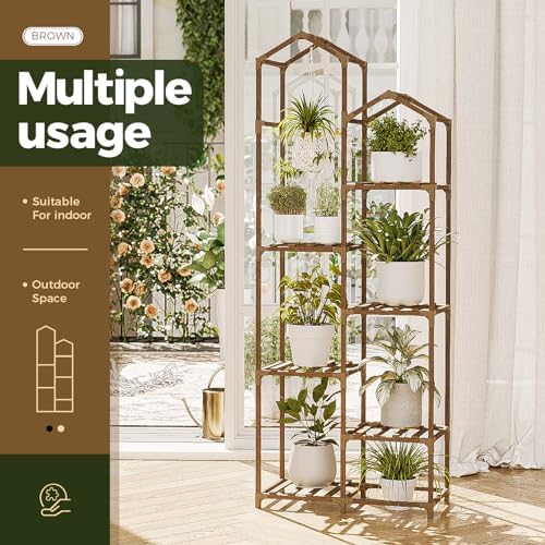 Bamworld Plant Stand Indoor Outdoor 6 Tier Tall Large Wood Plant Shelf - Image 7