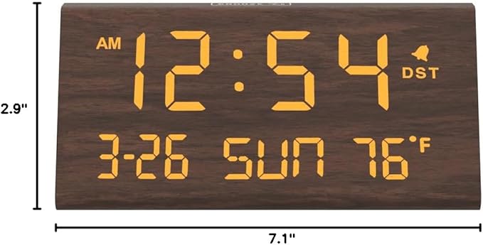 DreamSky Digital Alarm Clocks for Bedrooms - Wooden Desk Clock with Date, Day of Week, USB Port, Temperature, Dimmer for Bedside Table, Living Room, Office, Adjustable Volume, Auto DST, Wood Decor