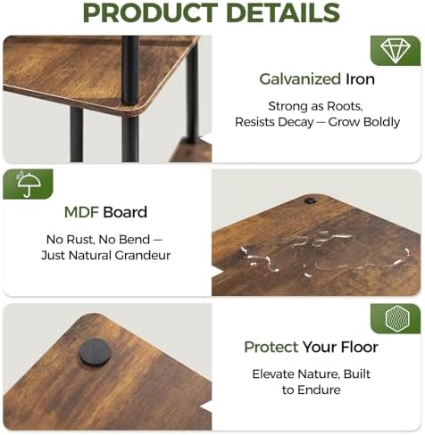 Bamworld Plant Stand 4 Tier Corner Metal Shelf Brown - Image 6