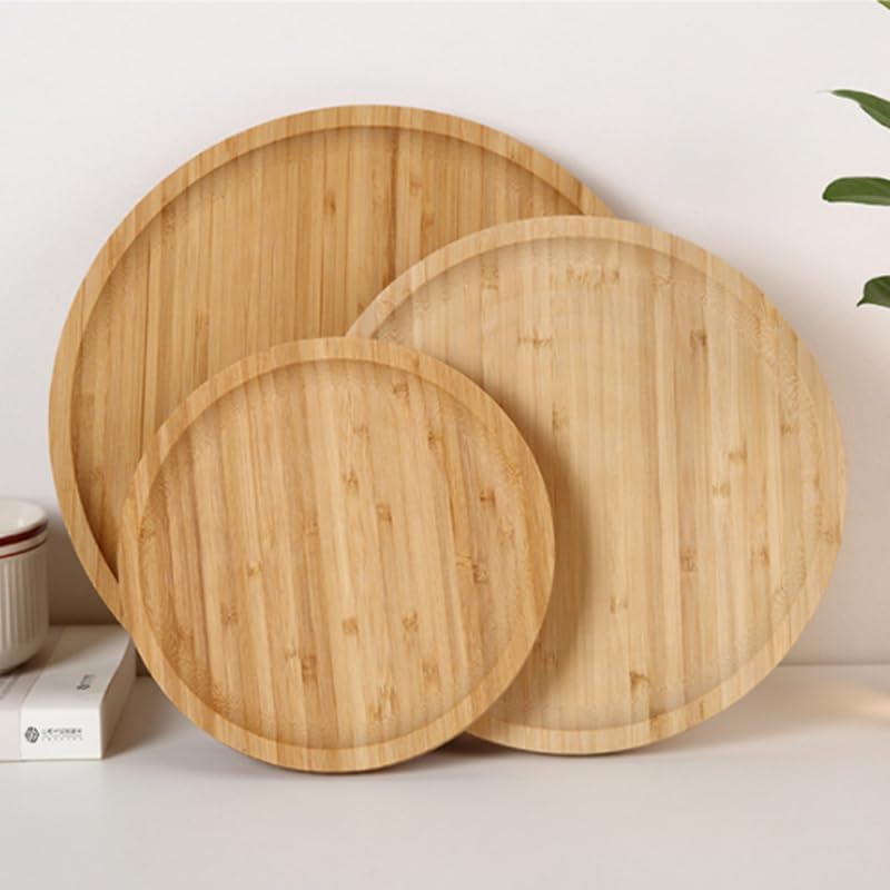 Round Bamboo Tray, Wood Serving Tray, Wooden Platter, Wood Charcuterie Board, Decorative Tray for Coffee Table,13.8 inch - Image 7