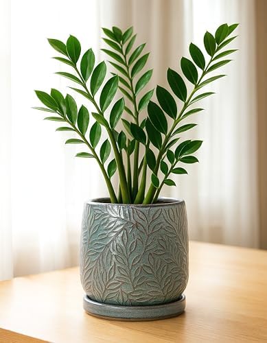 D'vine Dev Embossed Leaves Ceramic Planter, 6 in, Graphite Blue, 27-A-X-9 - Image 5
