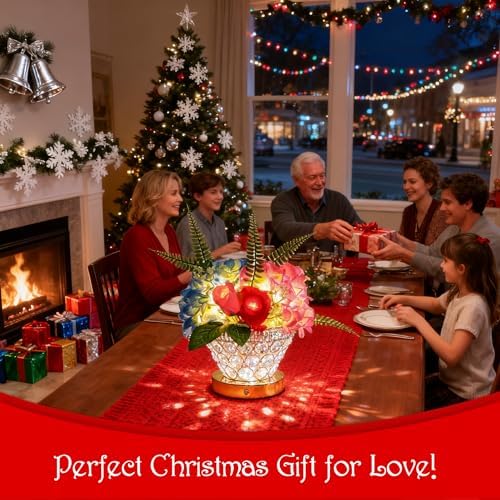 Birthday Gifts for Women, Gift Basket for Mom Blue & Pink Hydrangea Rose Cordless Table Lamp, 3 Color Crystal Lamps Touch Bedside Lamps with USB Charge Small Night Light for Bedroom - Image 6
