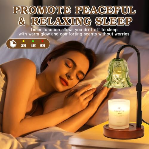 Small Candle Warmer Lamp with Timer, Adjustable Green Lamp Warmer for Jar Candles, Christmas Birthday Gifts for Women Mom Her, Unique Dimmable Candle Heater, Cute Wax Warming Light with Wood Base - Image 6