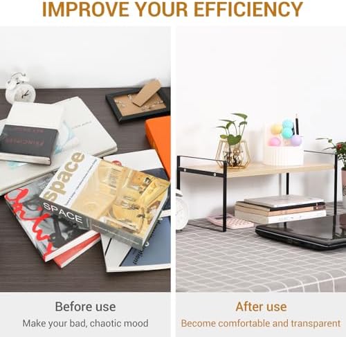 YGYQZ Desk Shelf Organizer, 1-Tier Desktop Bookshelf, Black & Wood - Image 6