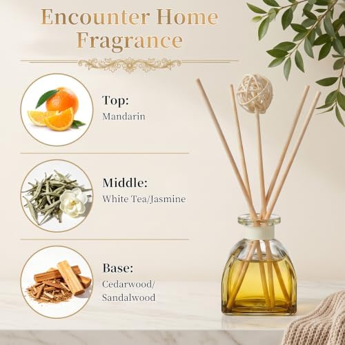 Encounter Reed Diffuser Set, 2 Pack 1.7 fl oz Glass Bottles, 5 Rattan Sticks & Rattan Ball, Plant-Based Non-Toxic Essential Oil, Soft Long-Lasting Home Fragrance for Entryway Living Room - Image 6