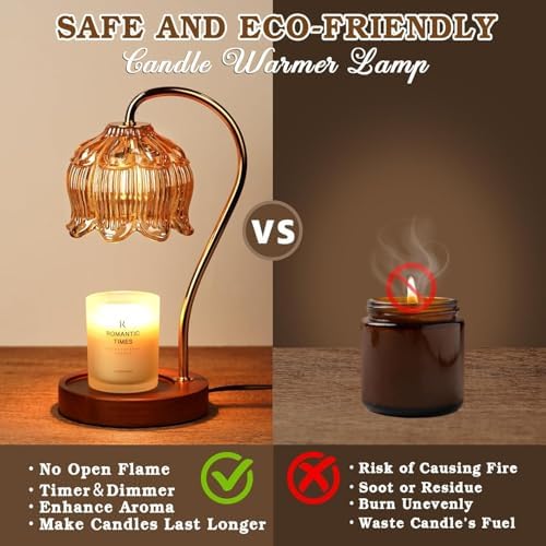 Funistree Flower Candle Warmer Lamp with Timer, Dimmable Candle Lamp Warmer, Christmas Birthday Gifts for Women Mom Her, Housewarming Home Decor, Lotus Wax Warmer for Yankee Candles - Amber-2 Pack - Image 7
