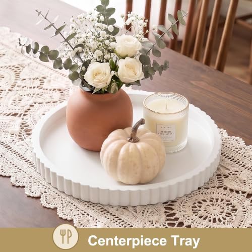 FGU Round Wood Decorative Tray for Coffee Table Home Decor, White - Image 6