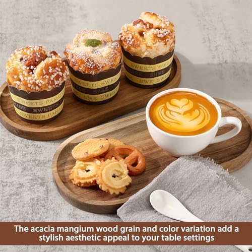 Wenqik 18 Pieces Acacia Wood Tray Set 10 x 5 Inch Acacia Oval Wood Tray Platters Plates Set for Fruit Cheese Dessert Appetizer Vegetable Charcuterie BBQ Party Weddings Supply - Image 6