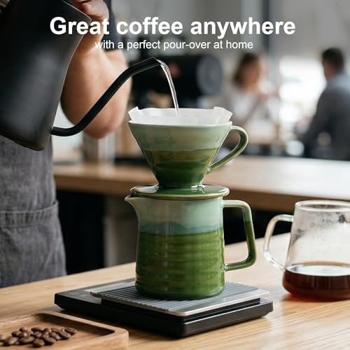 Topadorn 15oz Pour Over Coffee Maker Set, Ceramic Dripper & Carafe, Green - Image 6