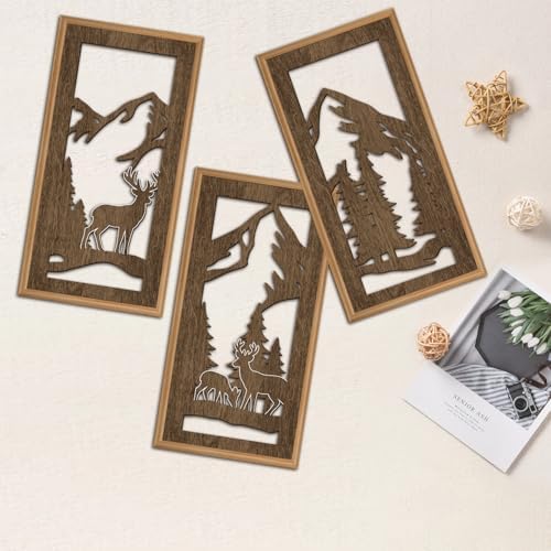 HPNIUB 3PCS Jungle Animals Wall Decor,Rustic Mountain Forest Wooden Sign for Living Room,Vintage Abstract Deer Pine Trees Hanging Wood Plaque Wall Art Nature Wall Sculpture for Home Office(8x16Inch) - Image 7