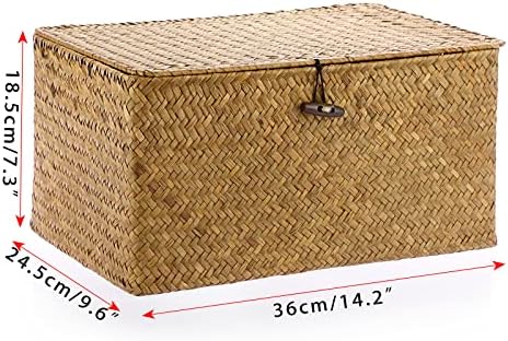 Hipiwe Wicker Shelf Baskets Bin with Lid Woven Seagrass Storage Box, Large - Image 6