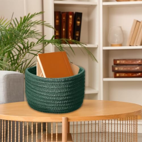 uxcell Green Small Cotton Rope Woven Storage Basket, Shelf Closet Storage Gift Woven Baskets Cute Nursery Box Bin Decor Organization Bin for Home Supply, Round, 6.3x4.4 - Image 7
