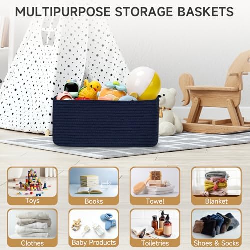 3 Pack Storage Baskets for Organizing, 13.7×9.5×6.3", Navy Blue - Image 6