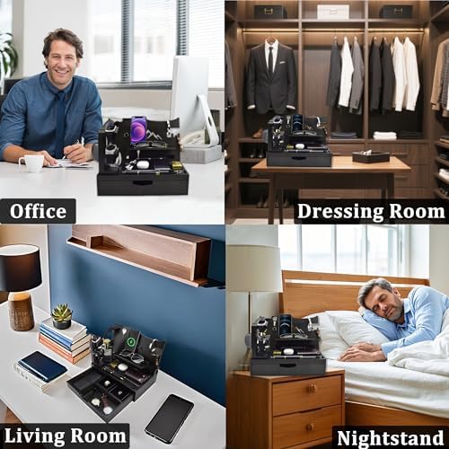Nightstand Organizer for Men with Large Drawer Gift for Men, Black - Image 6