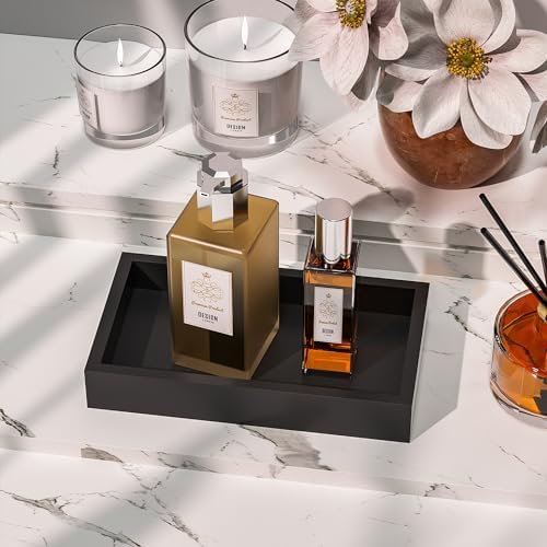 ZHWS Small Bathroom Vanity Tray for Countertop Makeup Perfume Decor Candle Jewelry, Small Kitchen Tray for Soap Dispenser Spice Sponge Holder Black Toilet Tray 7.9”L x 4.4”W x 1.14”H - Image 6