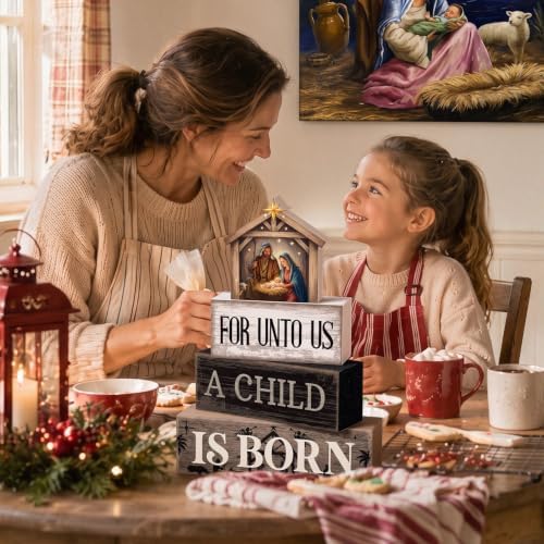 Moucuny 4 Pcs Christmas Table Decoration Christian Wooden Stacked Blocks - Image 6