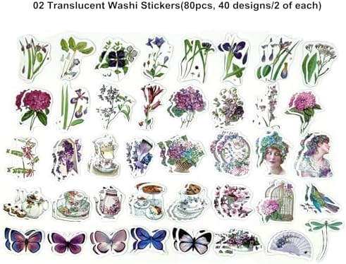 Esweny 200PCS Vintage Scrapbooking Supplies Pack, Aesthetic Scrapbook Sticker Paper Art Journaling Kit for Junk Journals,Planner,Cottagecore Decor Gifts (Purple Series) - Image 7