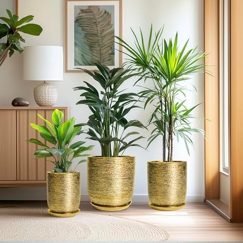 Ceramic Pots for Plants 12 Inch - Ceramic Planter for Indoor Outdoor Flowers, Cylinder Modern Flower Pot with Drainage Hole and Saucer, Patio Home Decor, Gifts for Plants Lovers, Gold - Image 7