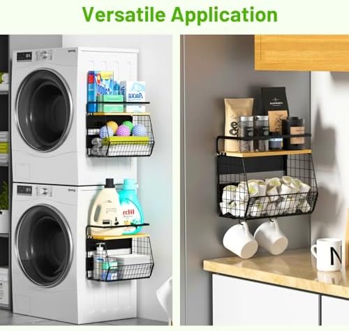 2 Set Magnetic Shelf for Refrigerator with Wood Lid, Fruit Potato & Onion Storage Bins, Pantry Organizers & Storage, Large Container Magnetic Spice Rack for Refrigerator, Kitchen Counter, Cabinet - Image 6