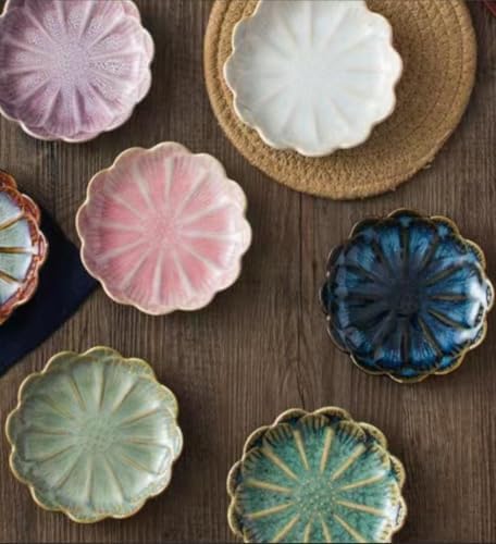 Lotus Ring Holder Dish Small Indoor Ash Tray, Ceramic Dessert Plate Trinket Jewelry Holder Organizing Necklace Earrings for Parents Friends Sister, All Jewelries Are NOT Included, Retro Blue. - Image 6